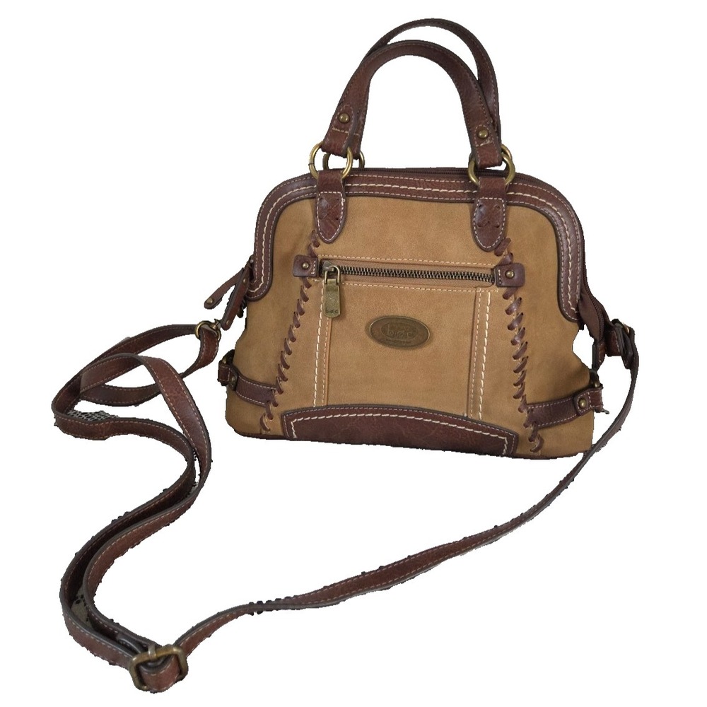b.o.c. Oakley Dome Satchel Handbag Brown Faux‎ Suede & Leather Adjustable Strap